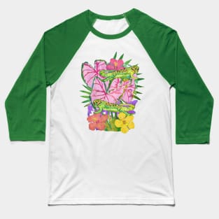 Tropical Gecko with Hibiscus Flowers Baseball T-Shirt